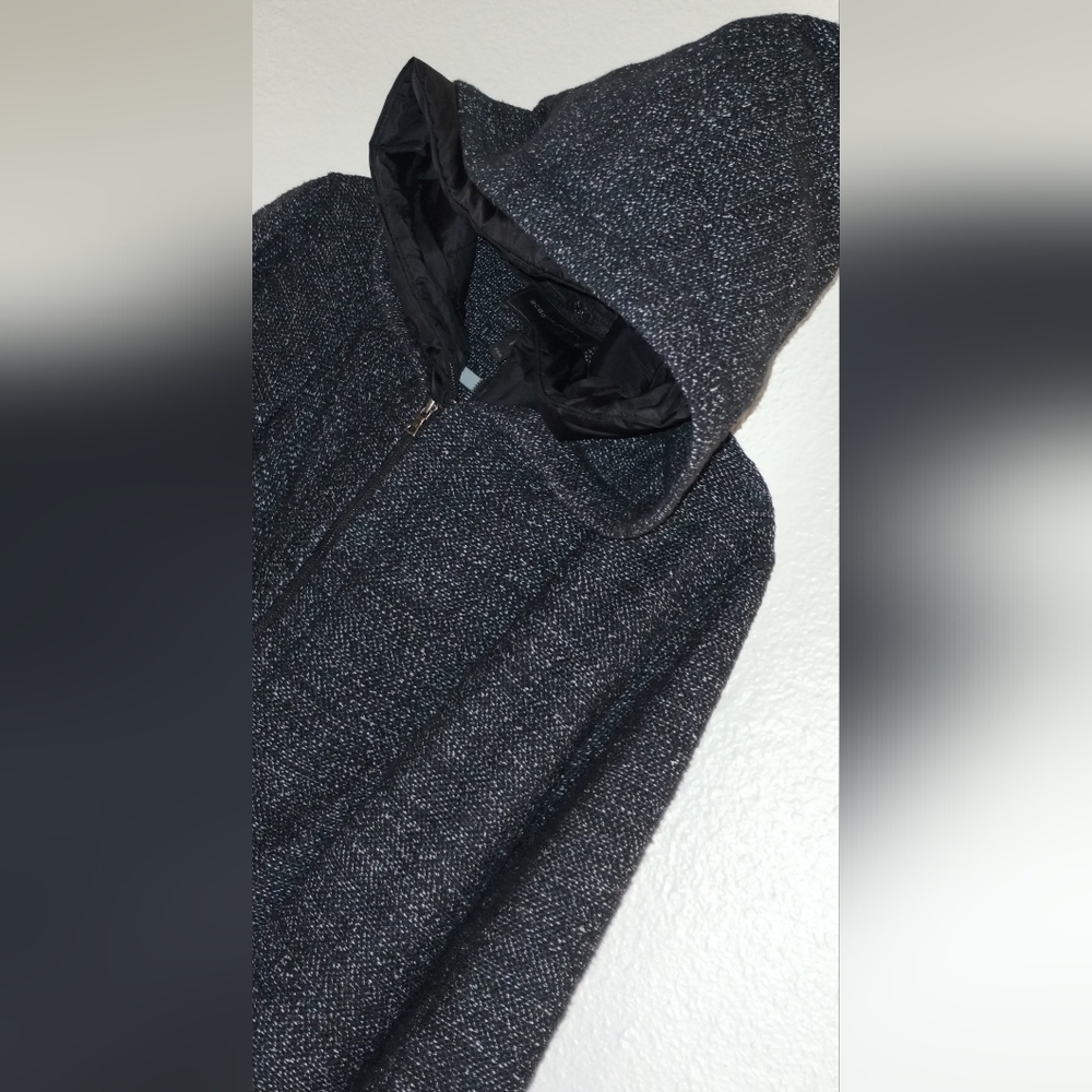BCBG MAXAZRIA "NATHYN" DOUBLE LAYER JACKET- REMOVABLE HOOD ~SIZE XS ~ GRAY/BLACK - Picture 12 of 16